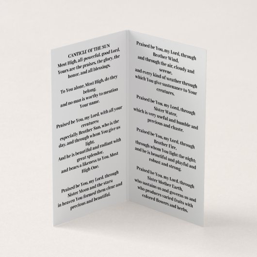 Sint Franciscus van de Zon Visitekaartje (Binnen)