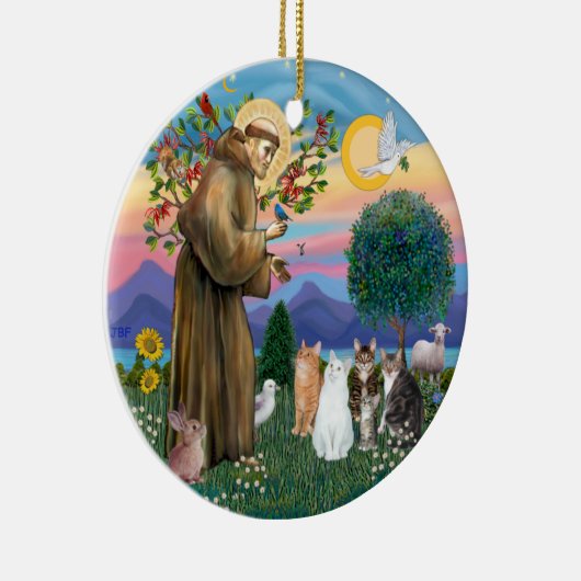 Sint Franciscus - Vijf katten (AmSH) Keramisch Ornament (Rechts)