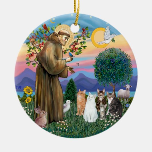 Sint Franciscus - Vijf katten (AmSH) Keramisch Ornament (Voorkant)