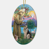 Sint Franciscus (W) - Duitse Herdershond (C) Keramisch Ornament (Links)