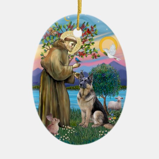 Sint Franciscus (W) - Duitse Herdershond (C) Keramisch Ornament (Voorkant)