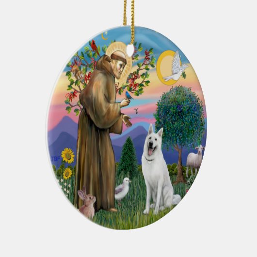 Sint Franciscus - Witte Duitse Herder Keramisch Ornament (Rechts)