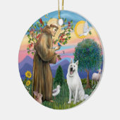 Sint Franciscus - Witte Duitse Herdershond Keramisch Ornament (Links)