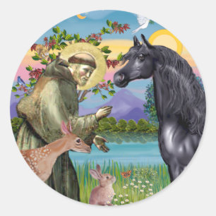 Sint Franciscus - zwarte Arabische paard Ronde Sticker
