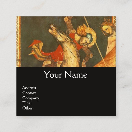 Sint George's Battle, Dragon Monogram Black Vierkante Visitekaartje (Voorkant)