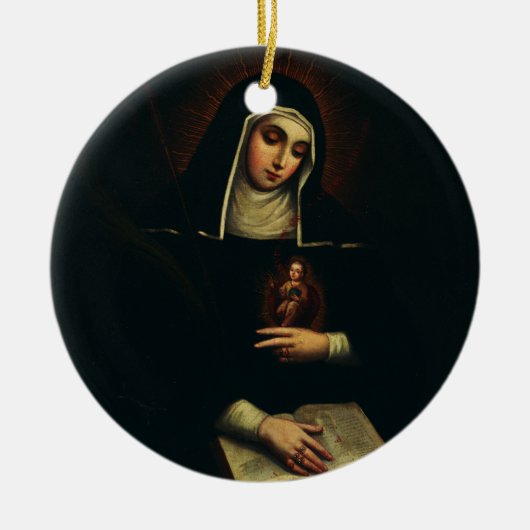 Sint Gertrude de Grote Duitse Benedictijn Keramisch Ornament (Voorkant)