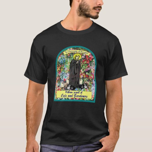 Sint-Gertrude van Nivelles. Patron Saint of Cats e T-shirt (Voorkant)