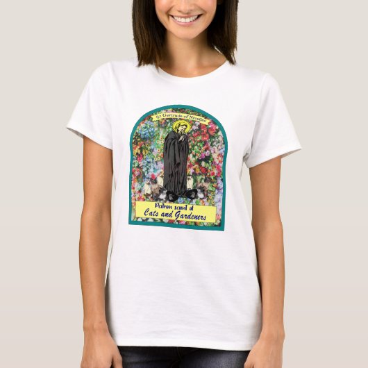 Sint-Gertrude van Nivelles patroonheilige katten T-shirt (Voorkant)