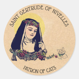 Sint-Gertrudis van Nijvel beschermheilige van katt Ronde Sticker
