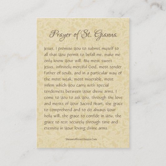 Sint-Gianna Beretta Molla Katholiek Gebed Heilige  Visitekaartje (Achterkant)