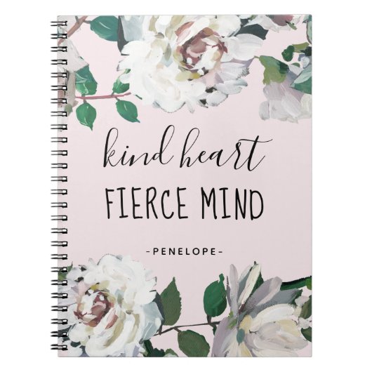Sint Heart Fierce Mind Waterverf Floral and Name Notitieboek (Voorkant)