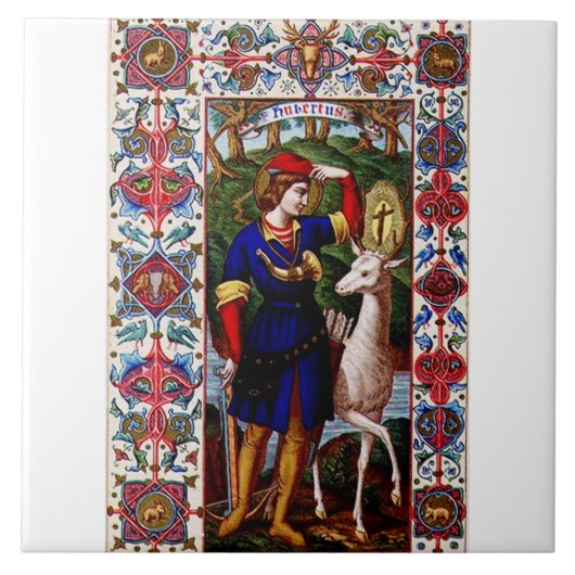 Sint-Hubertus van Luik met het hert  Tegeltje (Voorkant)