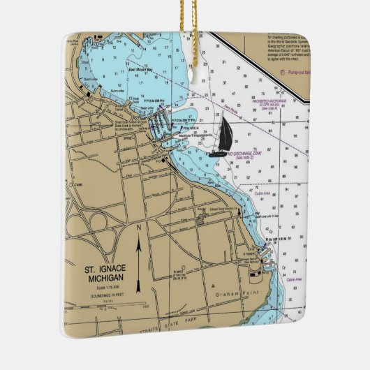 Sint-Ignace MI Nautical Chart Keramisch Ornament (Rechts)