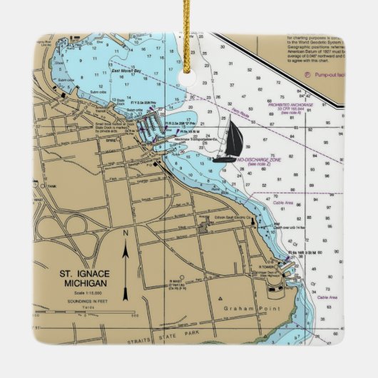 Sint-Ignace MI Nautical Chart Keramisch Ornament (Achterkant)