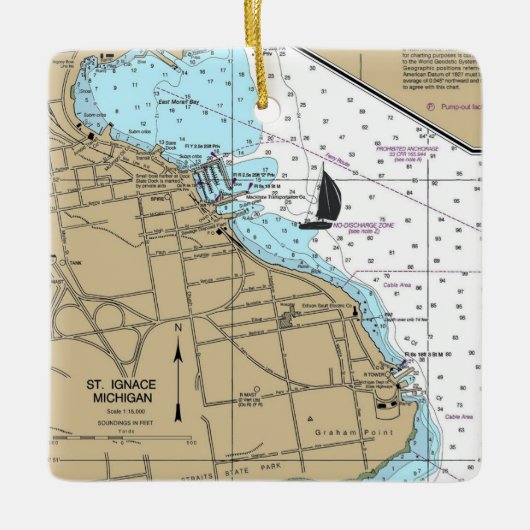 Sint-Ignace MI Nautical Chart Keramisch Ornament (Voorkant)