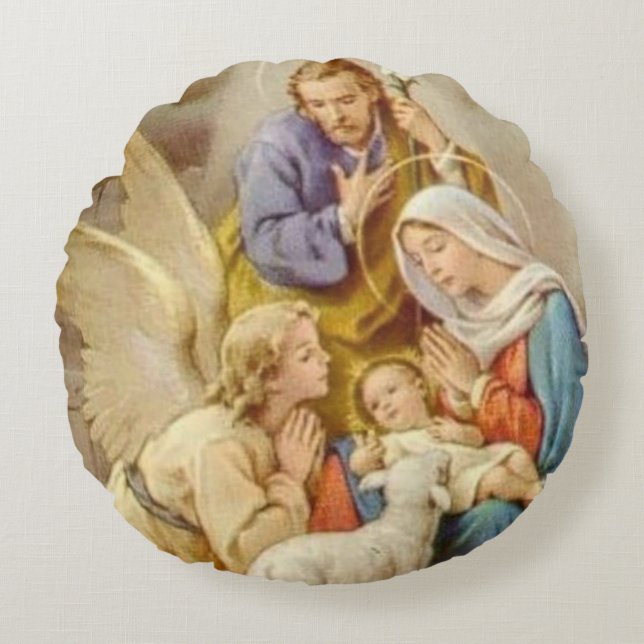 Sint-jansjovis, Mary, Jezus, Angel Rond Kussen (Voorkant)