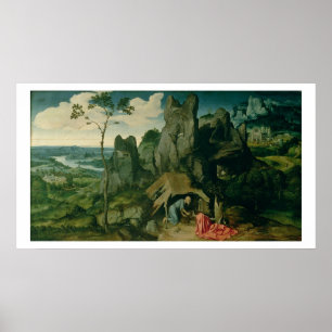 Sint-Jerome in de woestijn (olie op het paneel) (z Poster