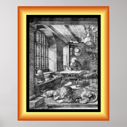 Sint Jerome in zijn studie ~ Gravure 1521 ~ Poster (Voorkant)