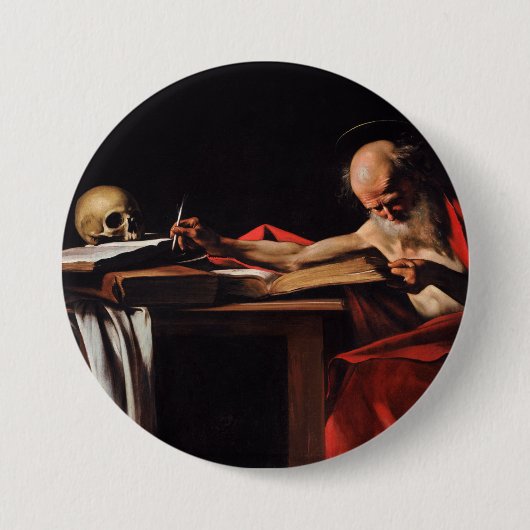 Sint-Jerome schrijvend (door Caravaggio) Ronde Button 7,6 Cm (Voorkant)
