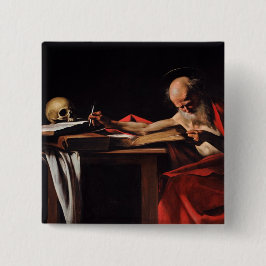 Sint-Jerome schrijvend (door Caravaggio) Vierkante Button 5,1 Cm