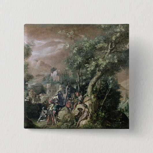 Sint-John de Baptist Preaching (olie op doek) Vierkante Button 5,1 Cm (Voorkant)