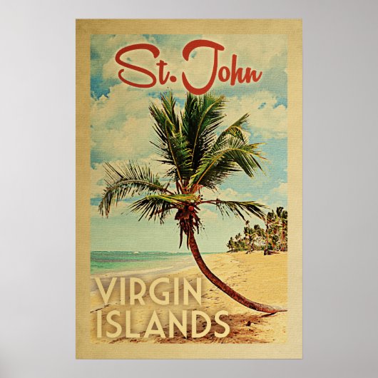 Sint-John Palm Tree Vintage Travel Poster (Voorkant)