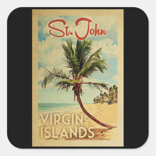 Sint-John Palm Tree Vintage Travel Vierkante Sticker