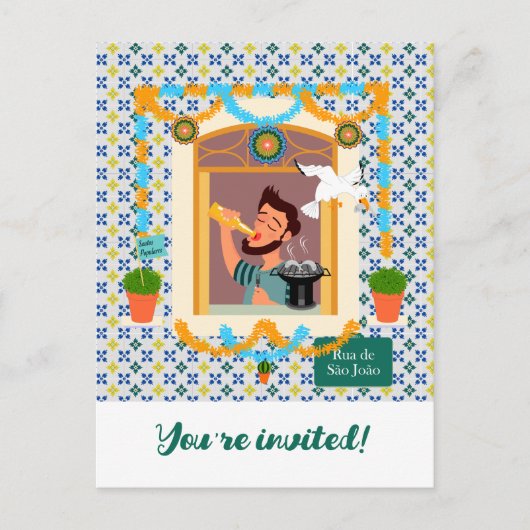 Sint John Portugees Festa Buurman Uitnodiging Briefkaart (Voorkant)