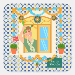 Sint John Portugees Festa Buurman Vierkante Sticker
