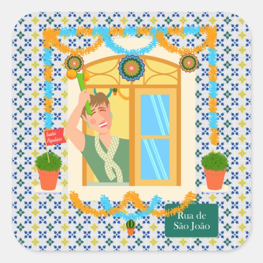 Sint John Portugees Festa Buurman Vierkante Sticker (Voorkant)