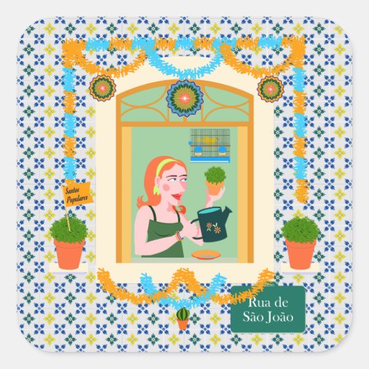 Sint John Portugees Festa Buurman Vierkante Sticker (Voorkant)