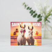 Sint-John USVI Donkeys op strand. Briefkaart (Staand voorkant)
