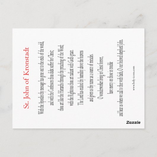 Sint-John van Kronstadt Prayer Card Briefkaart (Achterkant)