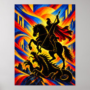 Sint-Joris die de Draak bevecht Silhouet Poster