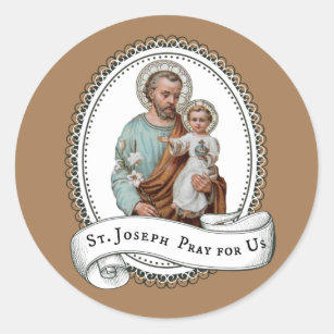 Sint Joseph Baby Jesus Traditional Lily Religious Ronde Sticker