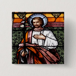 Sint-Joseph bidt voor ons - gekleurd glazen raam Vierkante Button 5,1 Cm