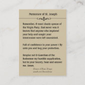 Sint-Joseph Child Jesus Memorare Heilige Kaart Visitekaartje (Achterkant)