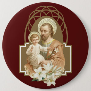 Sint Joseph Child Jesus met Lily Religious Ronde Button 6,0 Cm