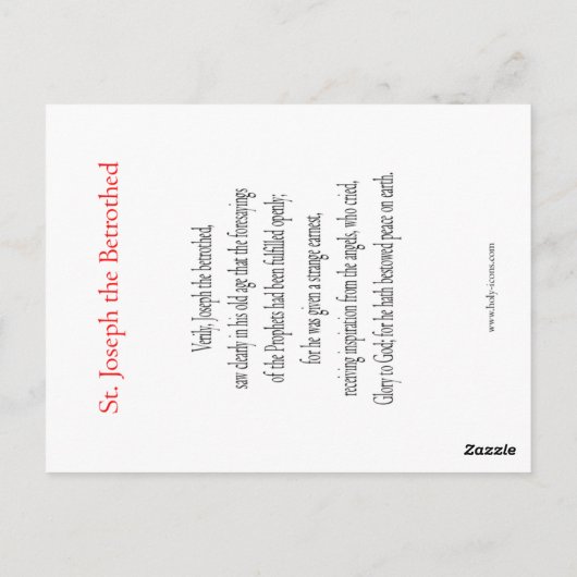 Sint Joseph de Betrothed Prayer Card Briefkaart (Achterkant)
