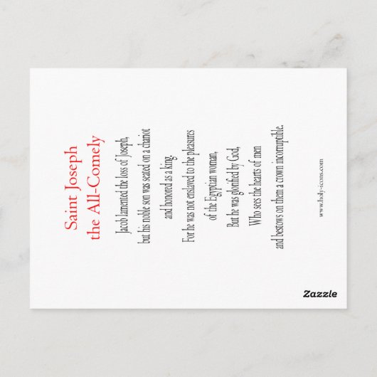 Sint Joseph de Comely Prayer Card Briefkaart (Achterkant)