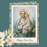 Sint Joseph Feast Jesus Floral Religieuze Vintage Kaart<br><div class="desc">Met een mooi traditioneel katholiek traditioneel religieus oogstbeeld van Sint Joseph die de Kind Jezus vasthoudt. Inside is een ander aangepast afbeelding van Sint-Jozef met een mooi vers aan de rechterkant. Alle tekst en doopvonten kunnen worden gewijzigd.</div>
