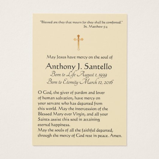 Sint-Joseph Funeral Sympathie Prayer Heilige Kaart (Achterkant)