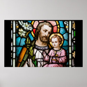 Sint-Joseph Glas in lood Religieuze Jesus Poster