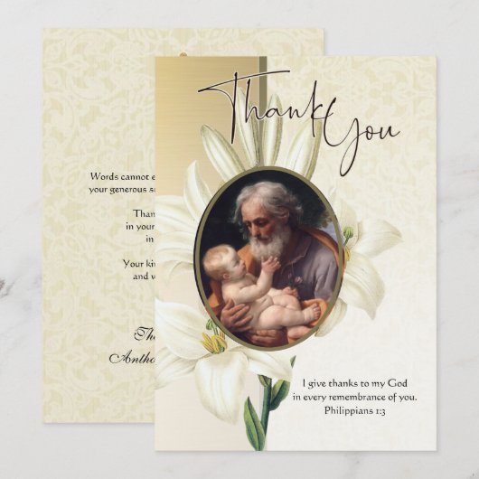 Sint-Joseph Jesus Katholieke condoleances Dank u Bedankkaart (Voorkant / Achterkant)
