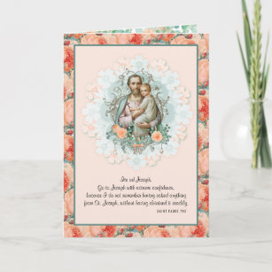 Sint-Joseph Jesus Religieuze Floral Peach Vintage Kaart