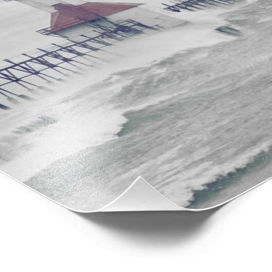 Sint-Joseph Lake Michigan Lighthouse Stormy Foto Afdruk (Hoek)