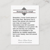 Sint-Joseph Memorare Prayer Heilige Kaart Visitekaartje (Achterkant)