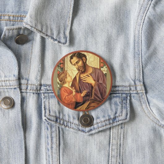 Sint-Joseph met Jezus Rozen Ronde Button 7,6 Cm (In situ)