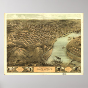 Sint Joseph Missouri 1868 Antiek Panoramische Kaar Poster