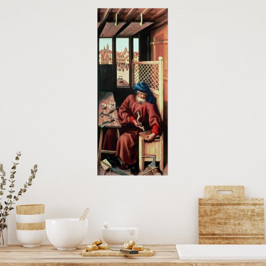 Sint Joseph Portrayed als middeleeuwse timmerman Poster (Keuken)